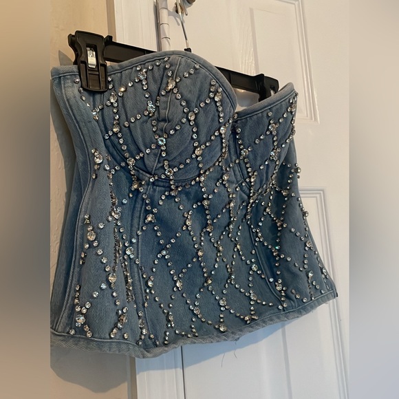 NWOT-Amazon Denim rhinestone Corset top - Picture 5 of 8